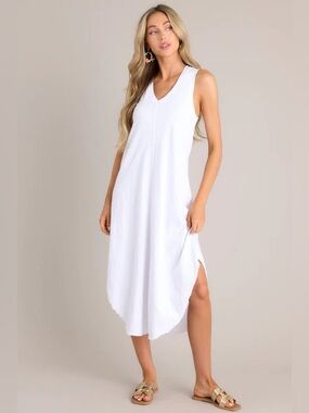 Z SUPPLY REVERIE WHITE V-NECK MIDI DRESS small